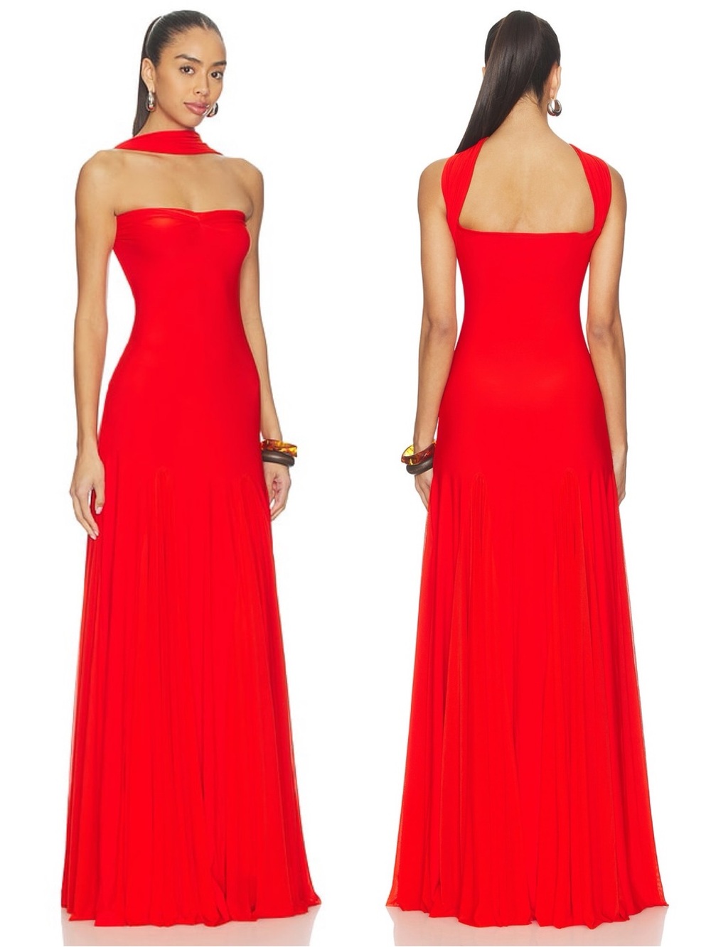 DEME by Gabriella Berta Ruched Maxi Dress Hibiscus Red NEW with tag